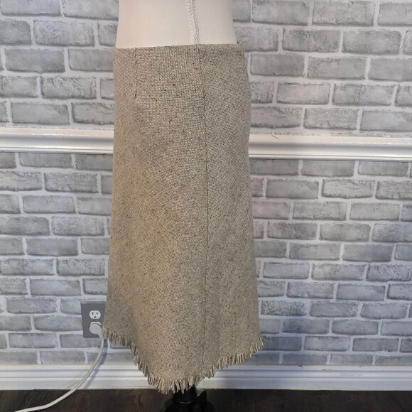 Sweet Salt Taupe Wool Blend A line Skirt Tweed Fringe Hem Preppy Acadamia Small - Picture 2 of 9